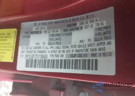 2016 Scion Ia из США, поврежденный, VIN 3MYDLBZV7GY105428